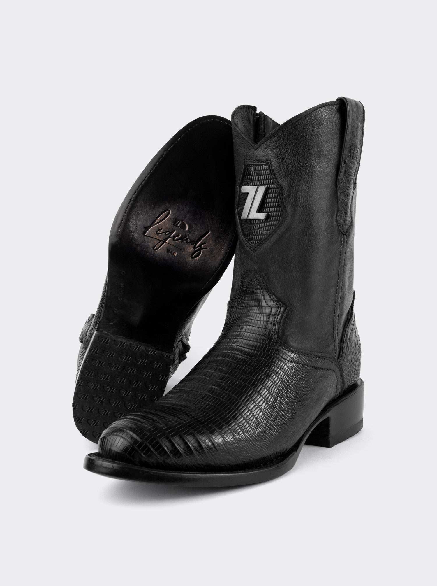Bota Roper con Cierre y Suela de Cuero en Piel Genuina de Lizard Negro estilo 1006