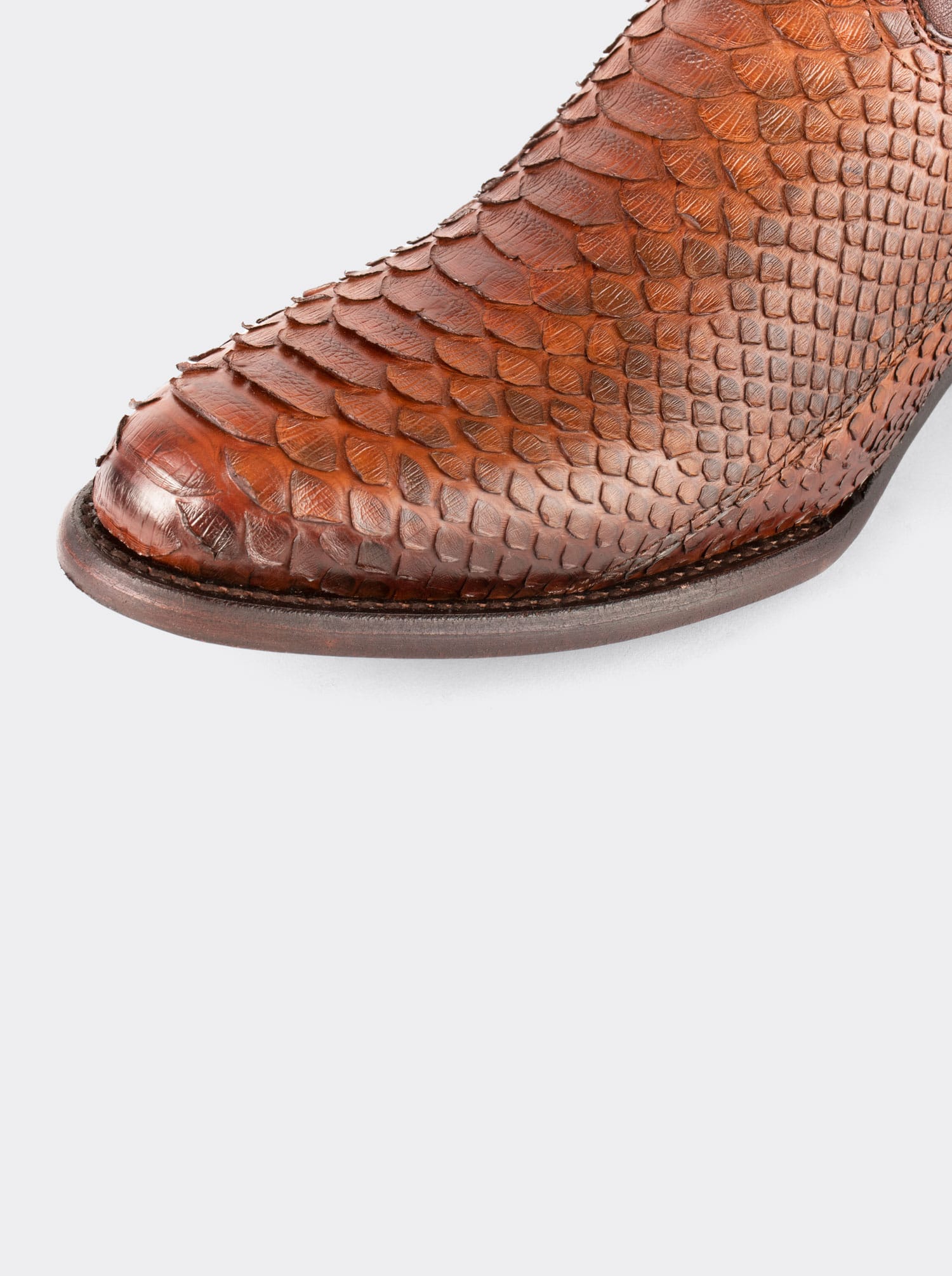 Cowboy Boot with Leather Sole in Genuine Caramel Python Leather, Style 1055
