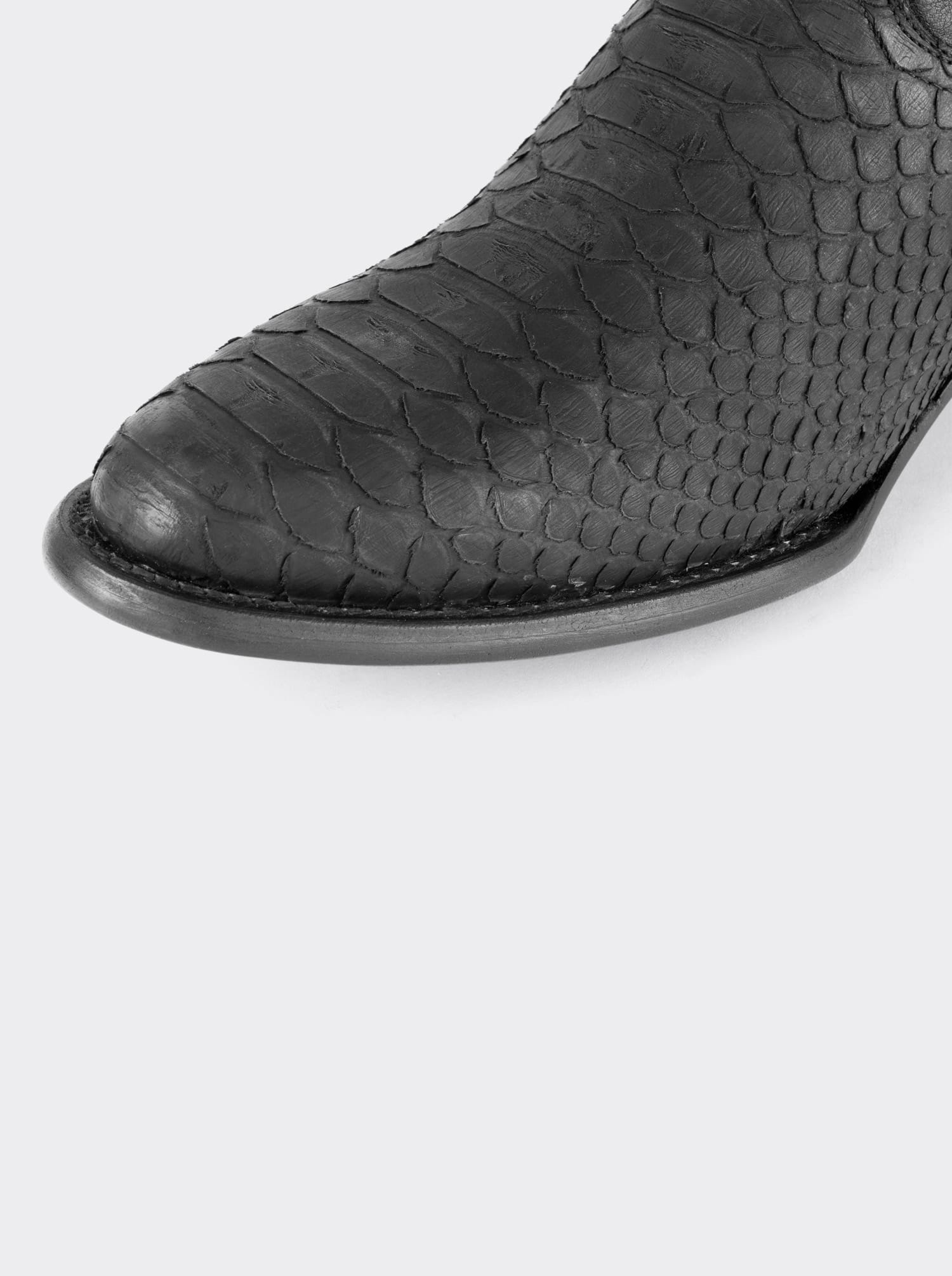 Bota Vaquera con Suela de Cuero en Piel Genuina de Pitón Nobuck Negro Estilo 1055