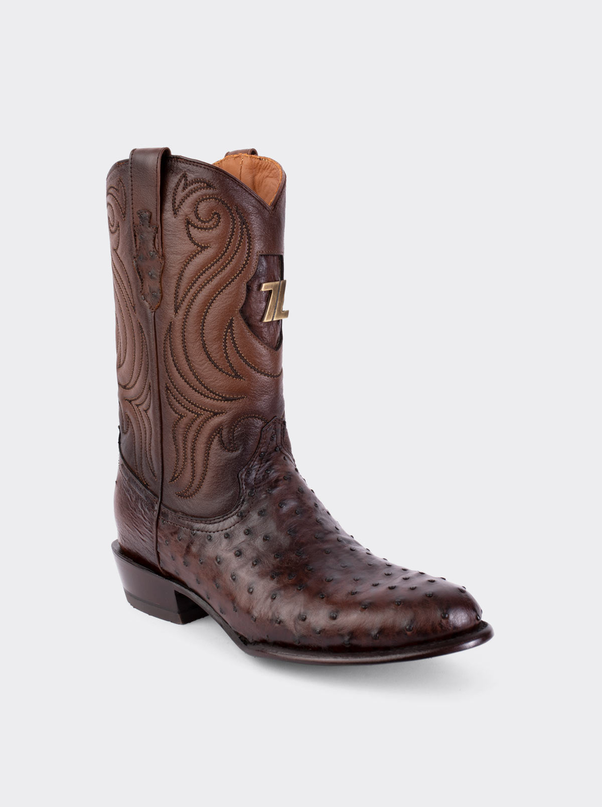 Bota Vaquera con Suela de Cuero en Piel Genuina de Avestruz Bruchatto Estilo 1056