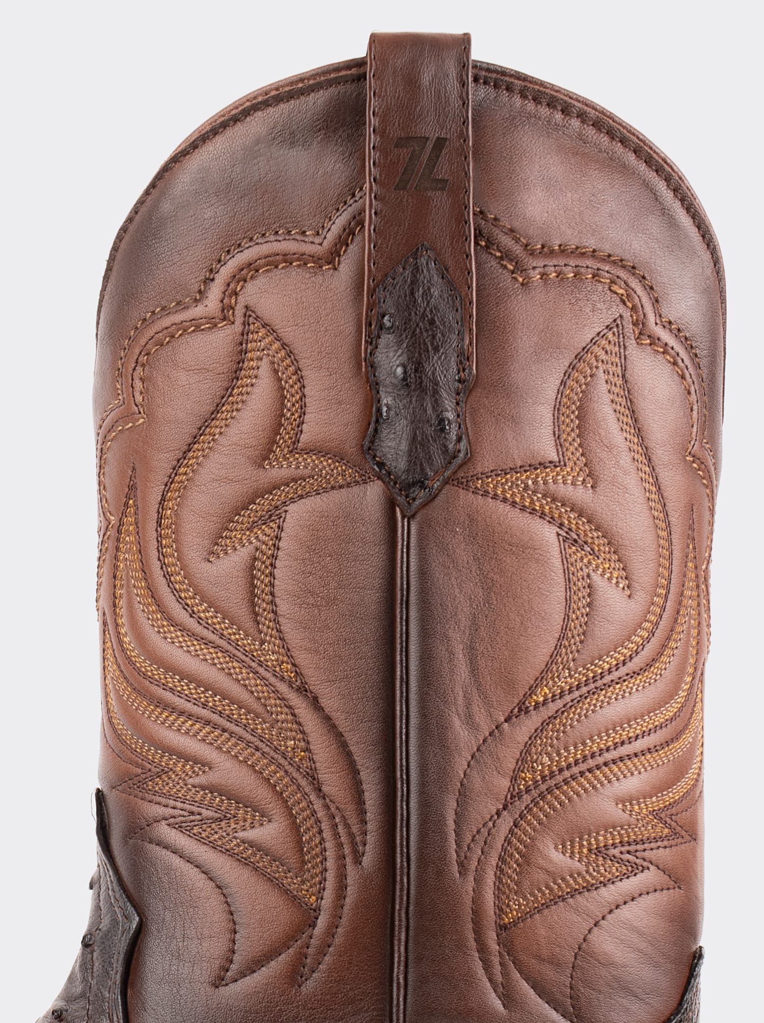 Rodeo Boot with Leather Sole in Genuine Ostrich Leather, Chocolate Color, Style 1558