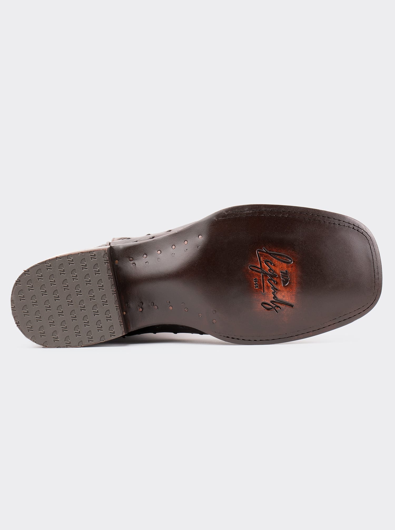 Rodeo Boot with Leather Sole in Genuine Ostrich Leather, Chocolate Color, Style 1558