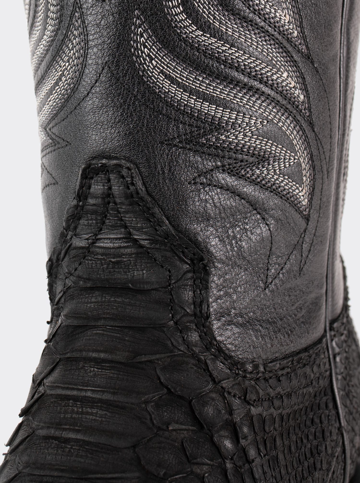 Rodeo Boot with Leather Sole in Genuine Black Nubuck Python Leather, Style 1558