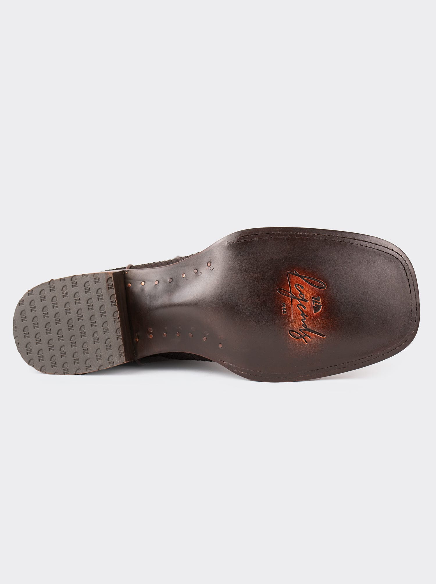 Rodeo Boot with Leather Sole in Genuine Pygmy Goat Leather, Brown Nubuck, Style 1558