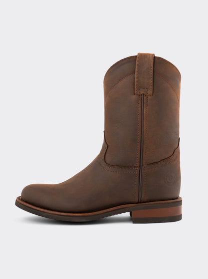 Men's Leather Roper Boot with Oil-Resistant Vibram Sole Brown Crazy Style 1000