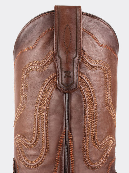 Cowboy Boot with Leather Sole in Genuine Caramel Python Leather, Style 1055
