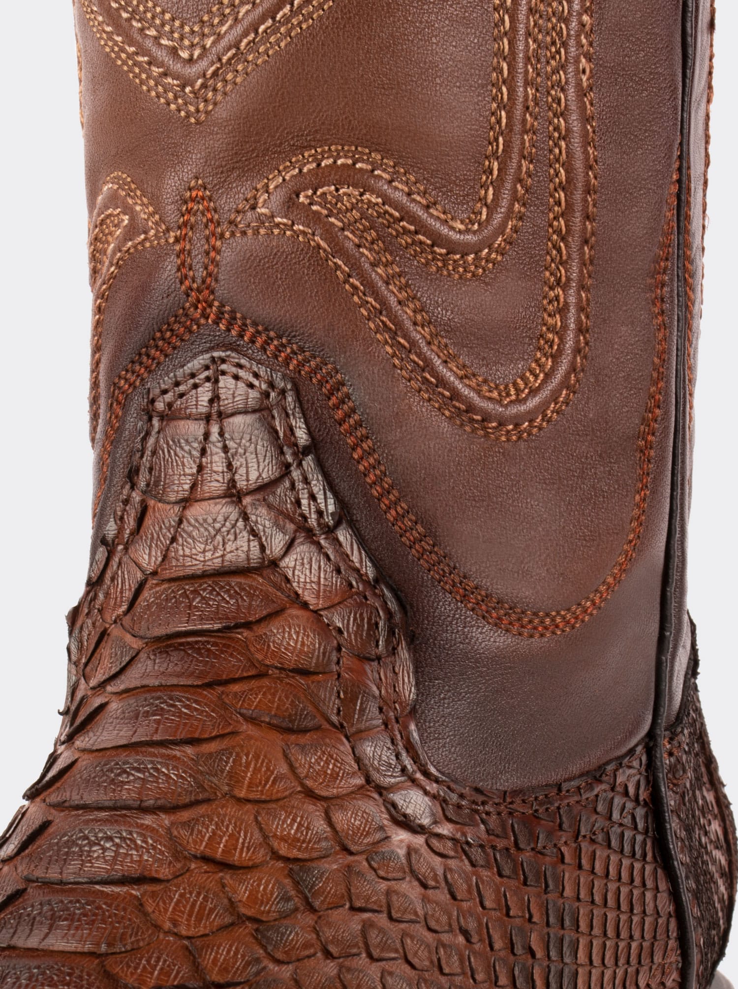 Cowboy Boot with Leather Sole in Genuine Caramel Python Leather, Style 1055