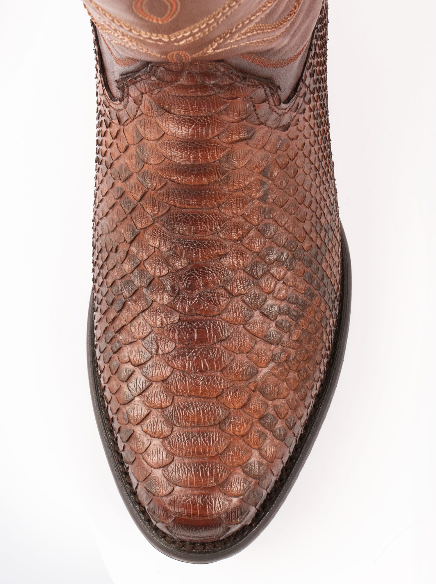 Cowboy Boot with Leather Sole in Genuine Caramel Python Leather, Style 1055