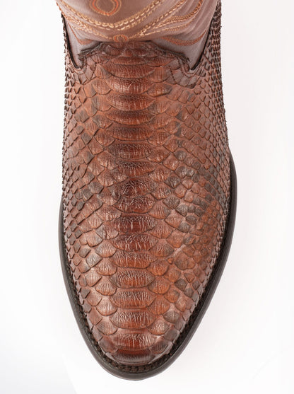 Cowboy Boot with Leather Sole in Genuine Caramel Python Leather, Style 1055
