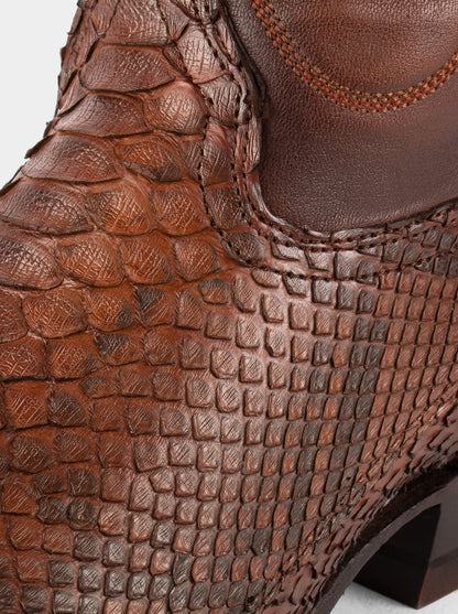 Cowboy Boot with Leather Sole in Genuine Caramel Python Leather, Style 1055