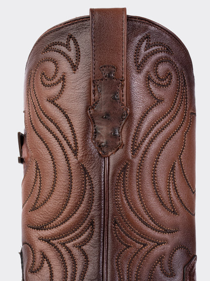 Bota Vaquera con Suela de Cuero en Piel Genuina de Avestruz Bruchatto Estilo 1056
