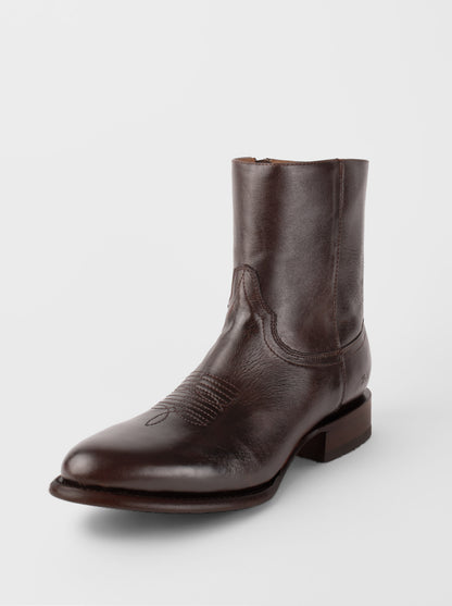 Men's Leather Cowboy Zip Ankle Boot Brown Olmeca Style 11200