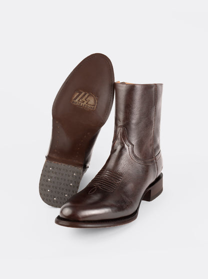 Men's Leather Cowboy Zip Ankle Boot Brown Olmeca Style 11200