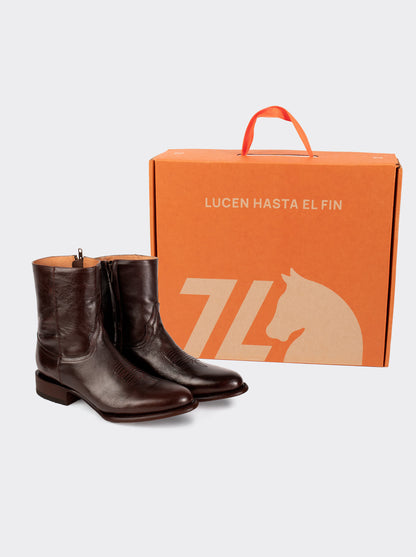 Men's Leather Cowboy Zip Ankle Boot Brown Olmeca Style 11200