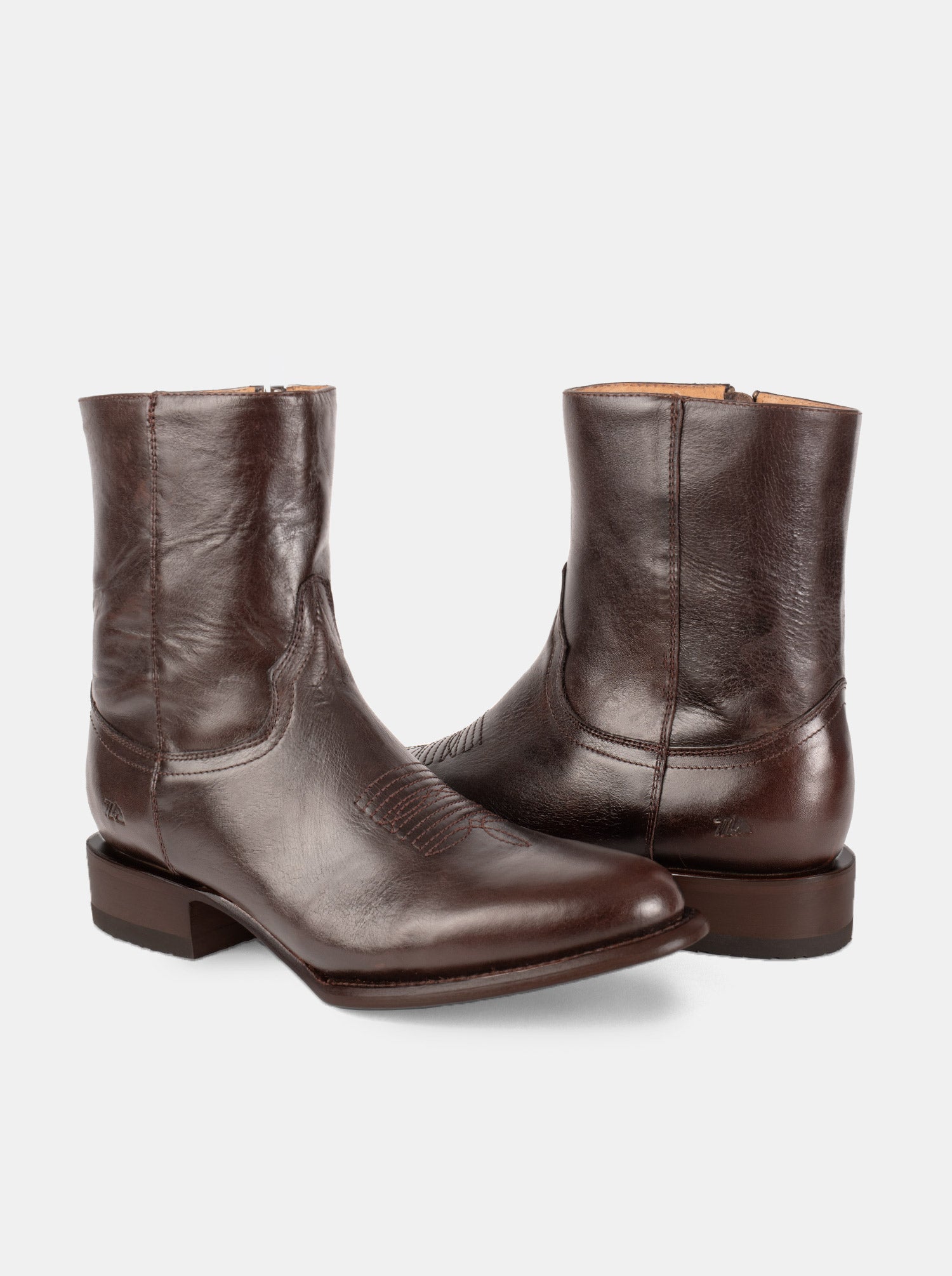 Men's Leather Cowboy Zip Ankle Boot Brown Olmeca Style 11200