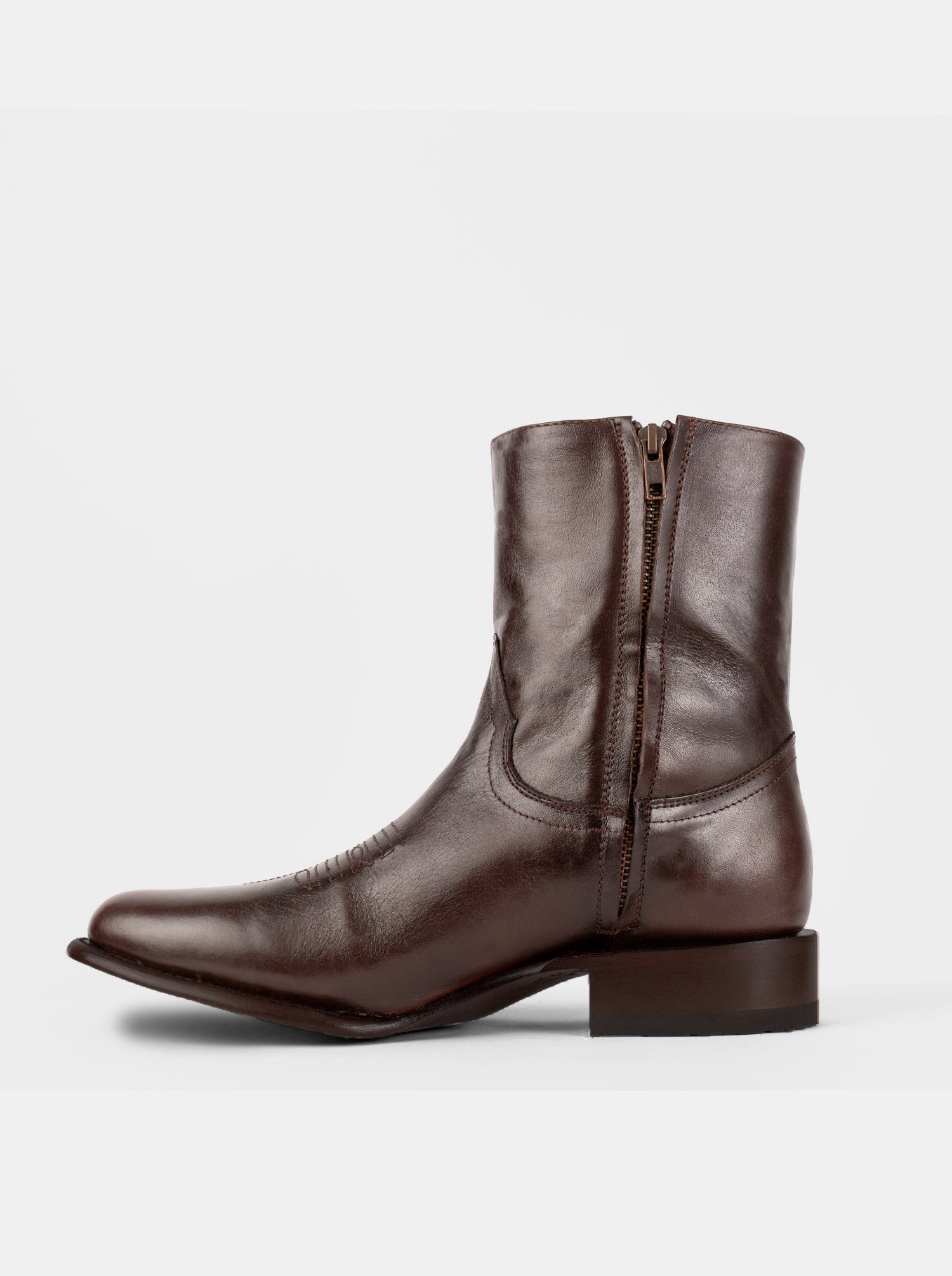 Men's Leather Cowboy Zip Ankle Boot Brown Olmeca Style 11200