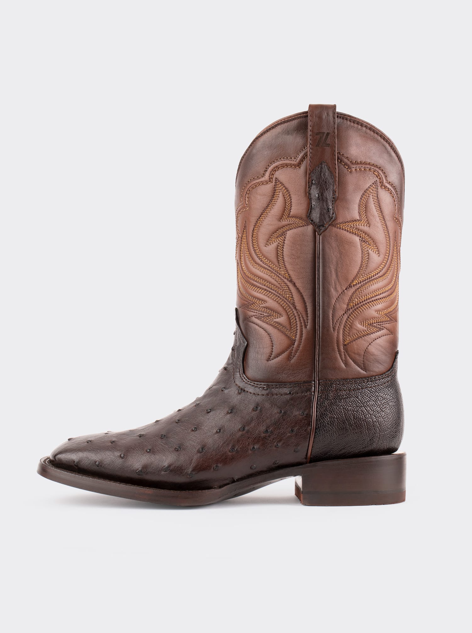 Rodeo Boot with Leather Sole in Genuine Ostrich Leather, Chocolate Color, Style 1558