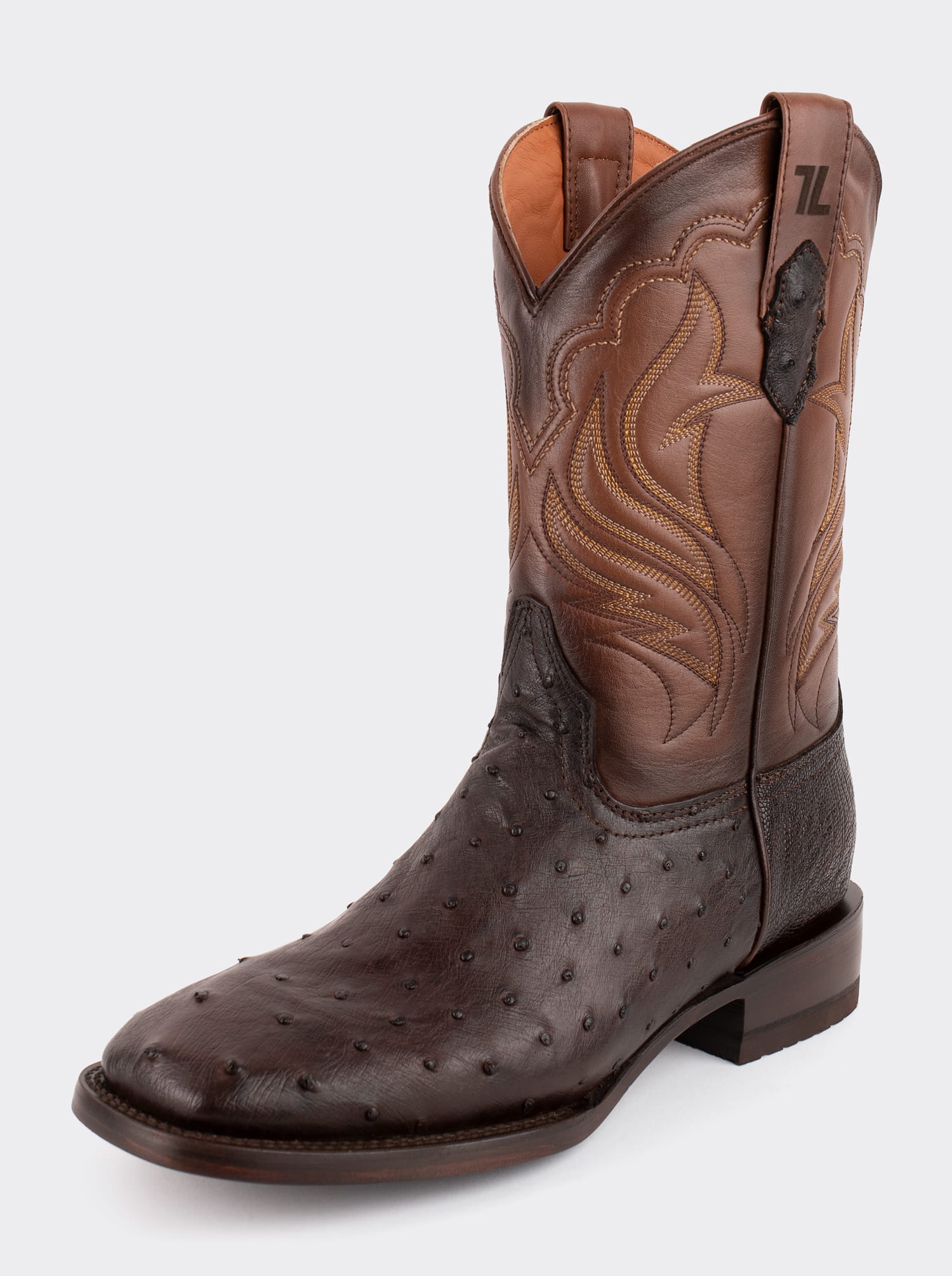 Rodeo Boot with Leather Sole in Genuine Ostrich Leather, Chocolate Color, Style 1558