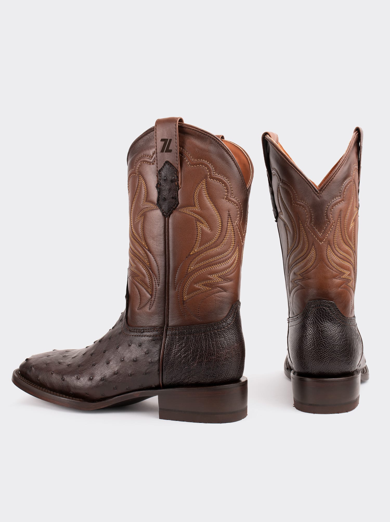 Rodeo Boot with Leather Sole in Genuine Ostrich Leather, Chocolate Color, Style 1558