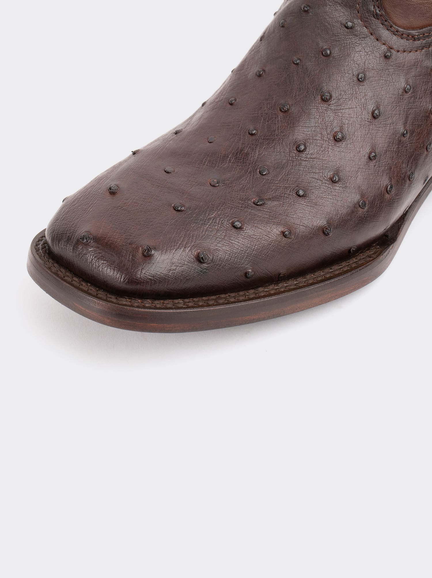 Rodeo Boot with Leather Sole in Genuine Ostrich Leather, Chocolate Color, Style 1558