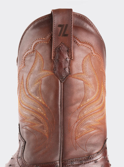 Rodeo Boot with Leather Sole in Genuine Ostrich Leather, Bruchatto Style 1558