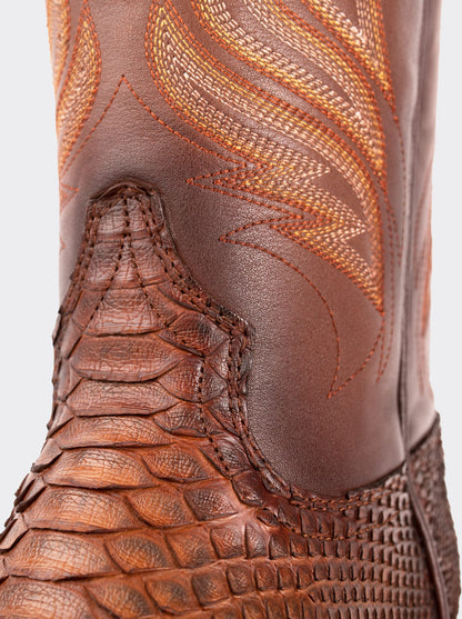 Rodeo Boot with Leather Sole in Genuine Caramel Python Leather, Style 1558