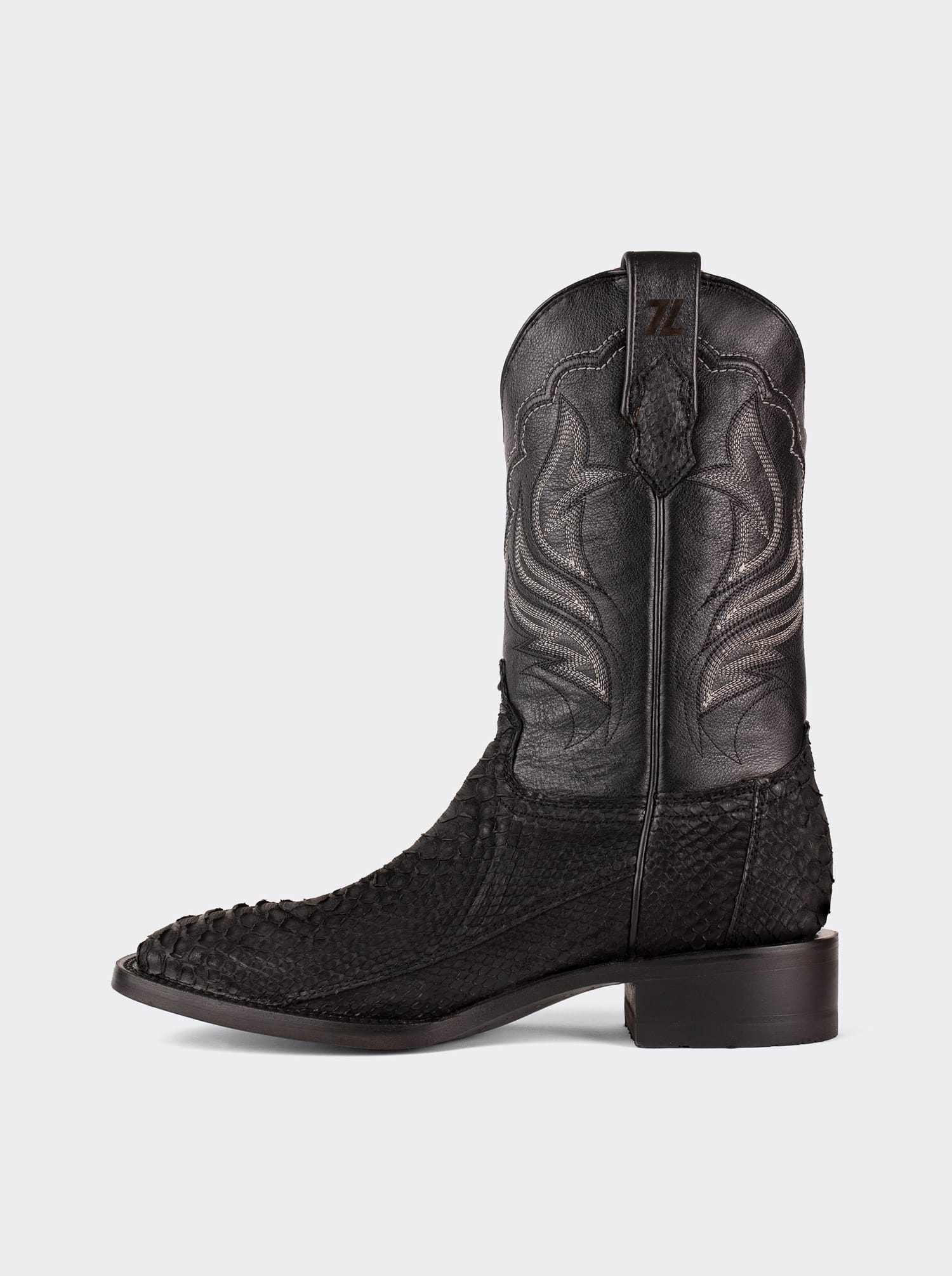 Rodeo Boot with Leather Sole in Genuine Black Nubuck Python Leather, Style 1558