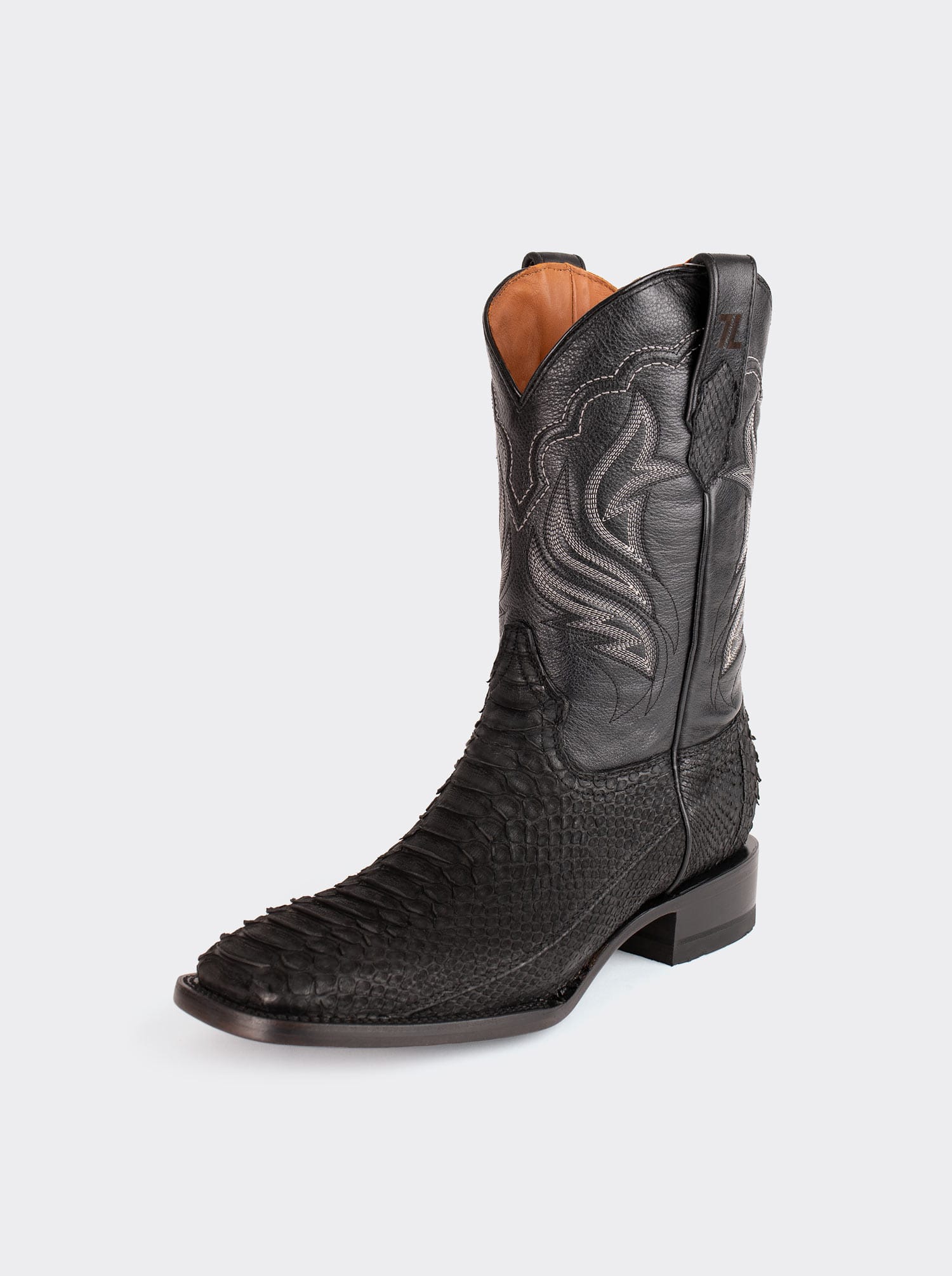 Rodeo Boot with Leather Sole in Genuine Black Nubuck Python Leather, Style 1558