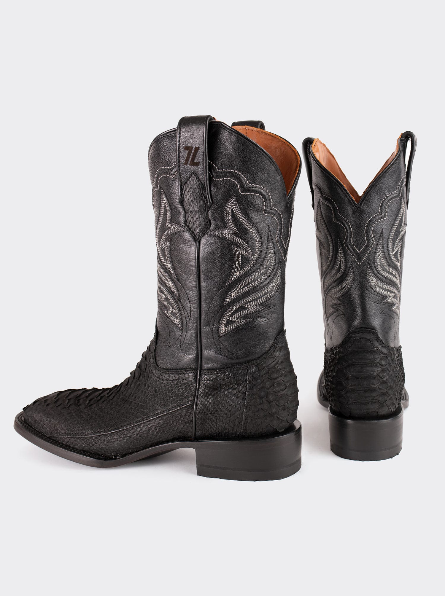 Rodeo Boot with Leather Sole in Genuine Black Nubuck Python Leather, Style 1558