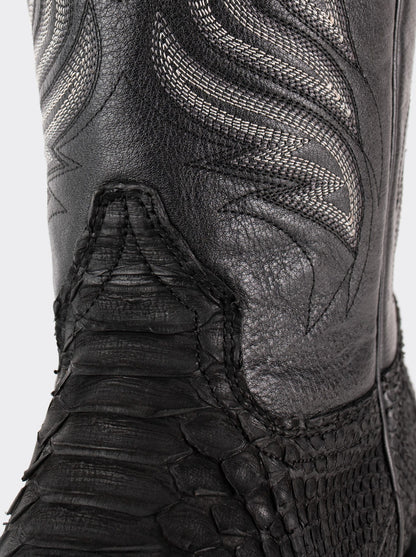 Rodeo Boot with Leather Sole in Genuine Black Nubuck Python Leather, Style 1558