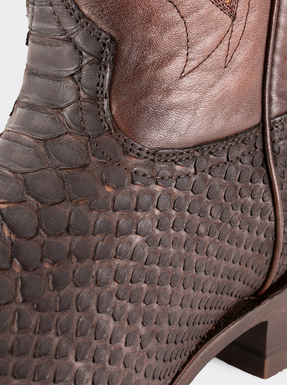 Rodeo Boot with Leather Sole in Genuine Pygmy Goat Leather, Brown Nubuck, Style 1558
