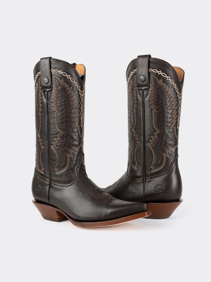 Men´s Leather Cowboy Boot Cuban Heeled Choco Rainbow Style 1748