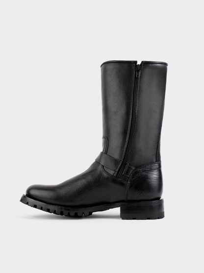 Black Montana Track Sole Zipper Biker Boot, Style 1806