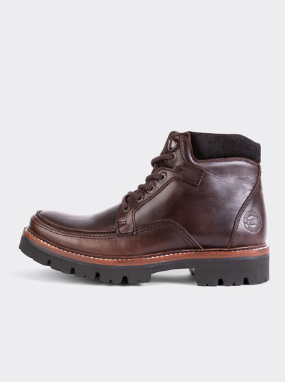 Bota Haiker de Vestir Moc Toe de Piel con Suela Extra Ligera Olmeca Café estilo 2705