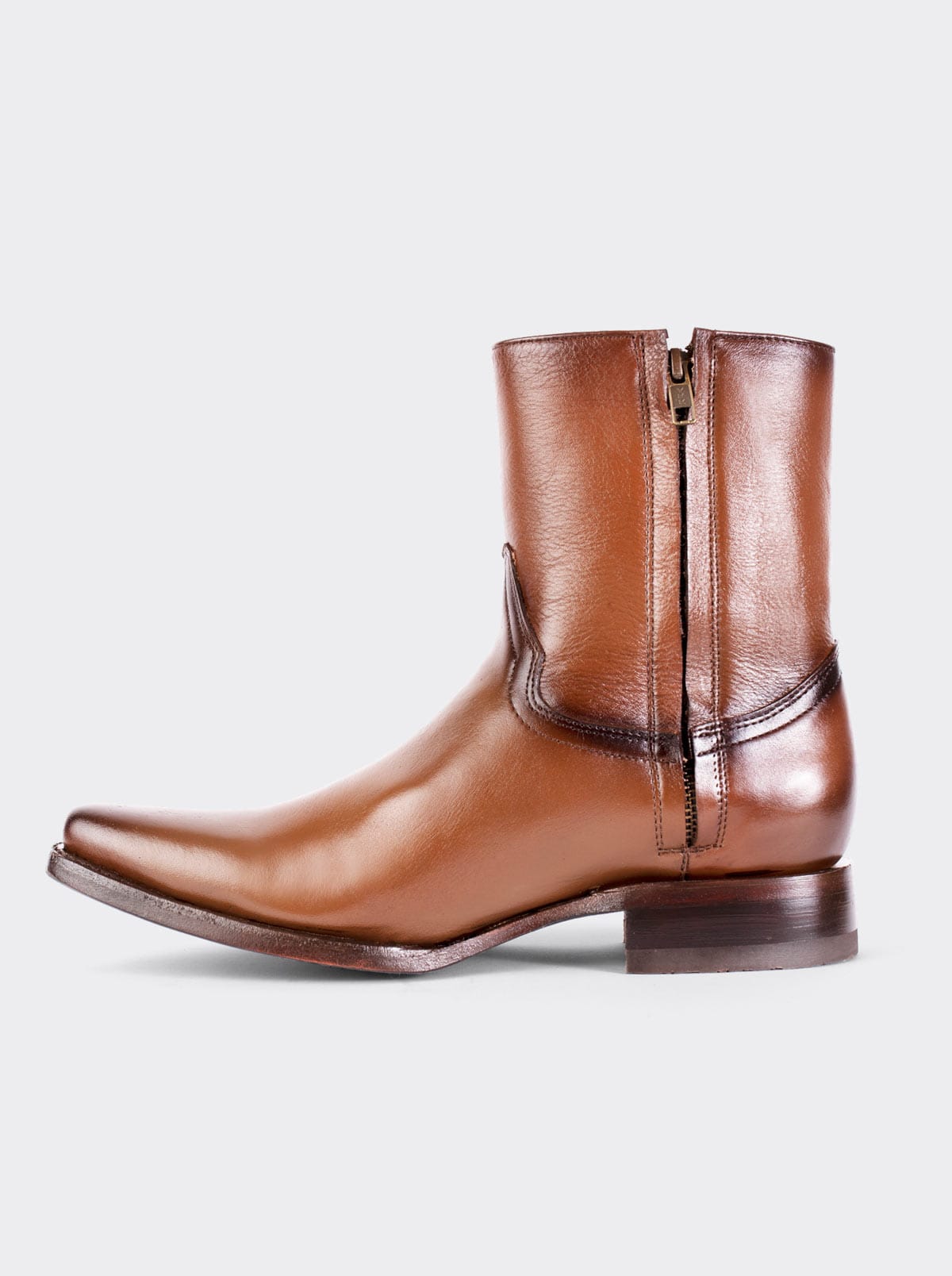 Men's Leather Cowboy Ankle Boot with Zipper Brown Nessy style 6207