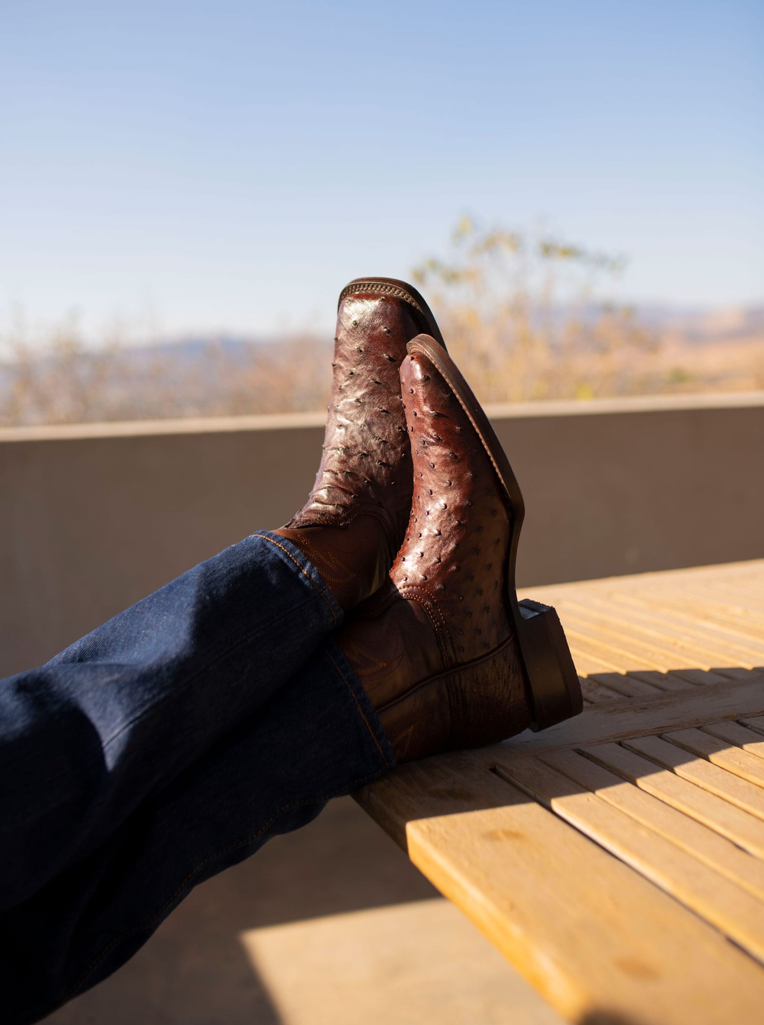 Rodeo Boot with Leather Sole in Genuine Ostrich Leather, Bruchatto Style 1558