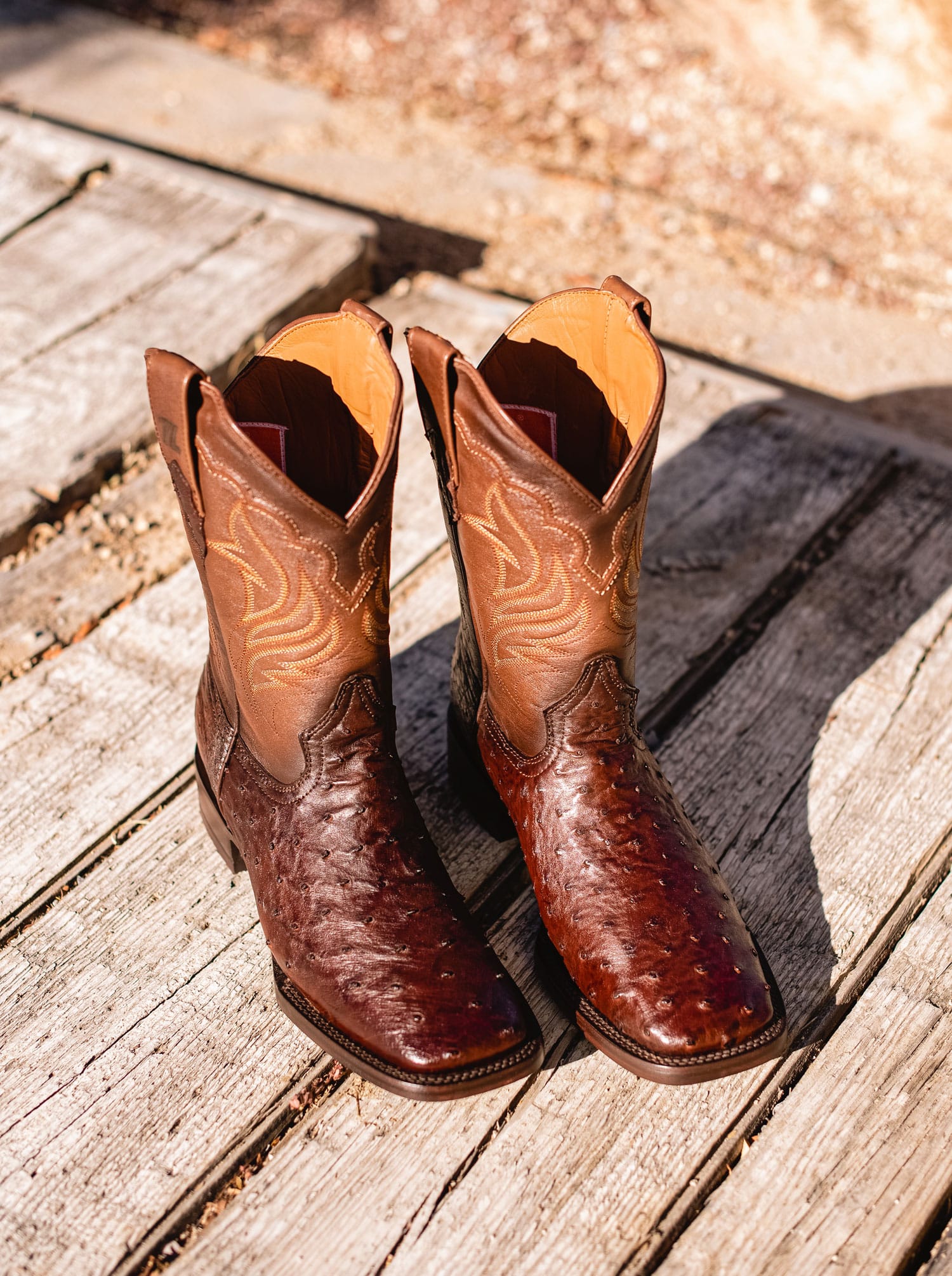 Rodeo Boot with Leather Sole in Genuine Ostrich Leather, Bruchatto Style 1558