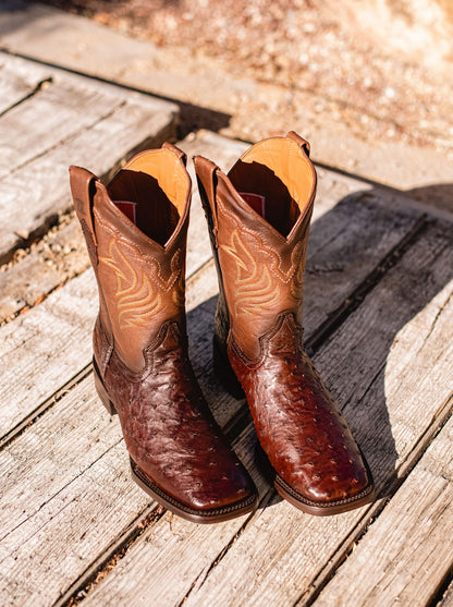 Rodeo Boot with Leather Sole in Genuine Ostrich Leather, Bruchatto Style 1558