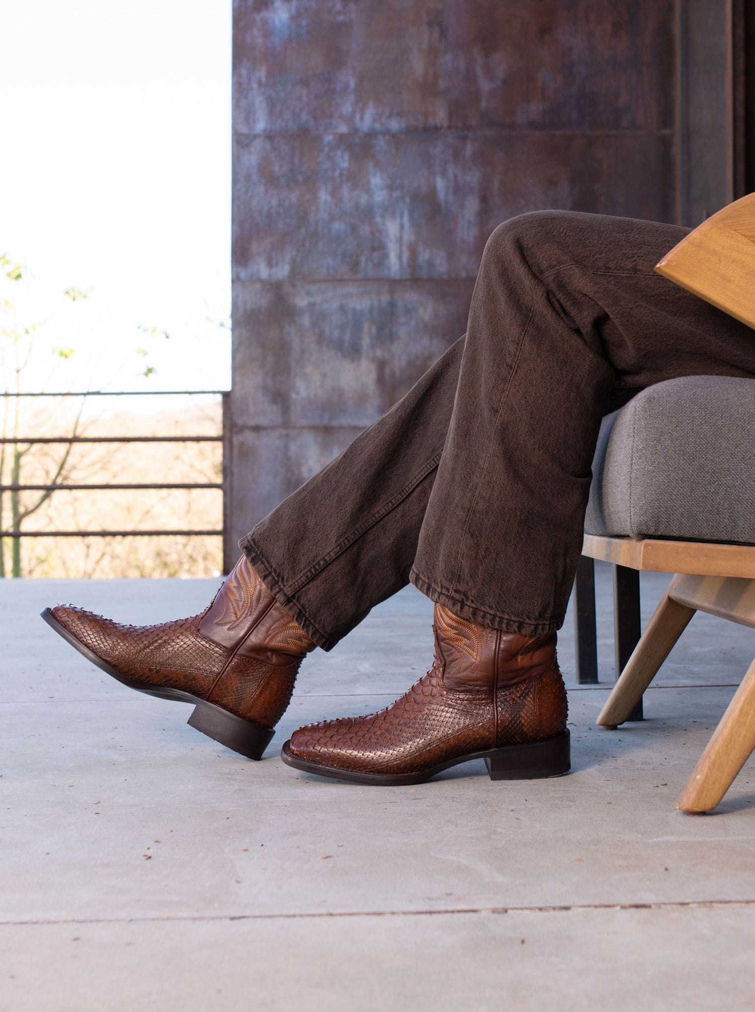 Rodeo Boot with Leather Sole in Genuine Caramel Python Leather, Style 1558