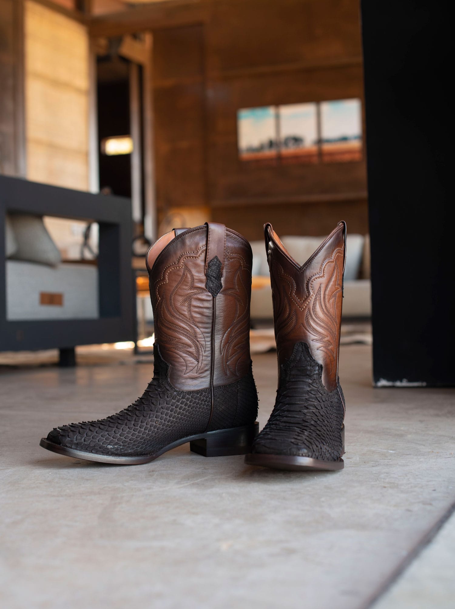 Rodeo Boot with Leather Sole in Genuine Pygmy Goat Leather, Brown Nubuck, Style 1558