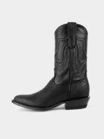 Bota Vaquera con Suela de Cuero en Piel Genuina de Pitón Nobuck Negro Estilo 1055